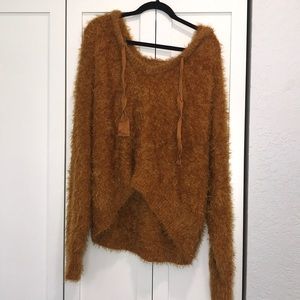 Free people fuzzy mustard yellow hooded sweater